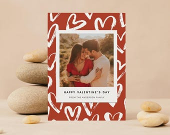 Tarjeta imprimible de San Valentín con corazones rojos rústicos / Tarjeta festiva de San Valentín / Descarga digital