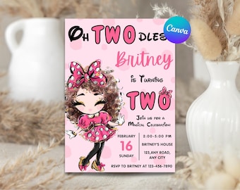 Oh Twodles – Invitación de cumpleaños / Invitación para el segundo cumpleaños de la Ratoncita Rosa (Descarga digital)