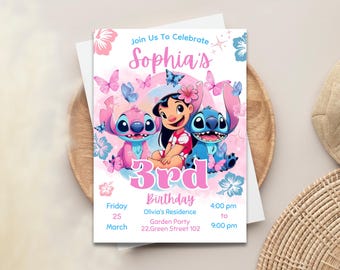Stitch Birthday Invitation, Editable Canva Template (Digital Download)