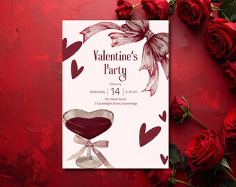 Editable Valentine's Party Invitation Template (Canva Digital Download 5x7" Print/Text Invite)