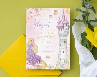 Editable Rapunzel Birthday Invitation, Tangled Theme Party, Princess Party Digital