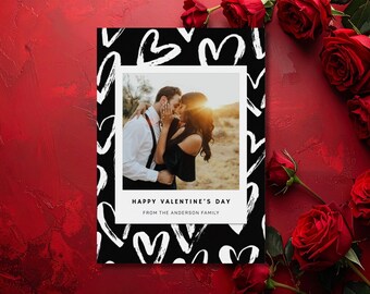 Tarjeta imprimible de San Valentín con corazones rústicos negros / Tarjeta de San Valentín / Descarga digital