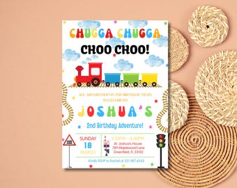 Invitación de cumpleaños del Tren Choo Choo / Plantilla editable de Canva (Descarga digital)
