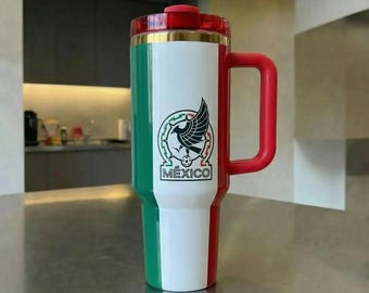 Mexico Soccer Fan Gift Tumbler 40oz Stainless Steel Insulated Cup Flag Travel Mug Futbol