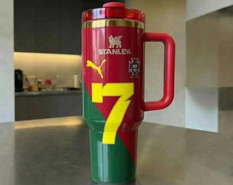 Portugal Soccer Tumbler 40oz Stainless Steel Insulated Cup with Handle Lid Straw Football Gift