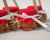 50 Honey Mini Mason Jars with Red Fabric with Honey Dippers