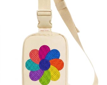 Färgglad stickad blommig Explorer-axelväska | Broderat blommönster