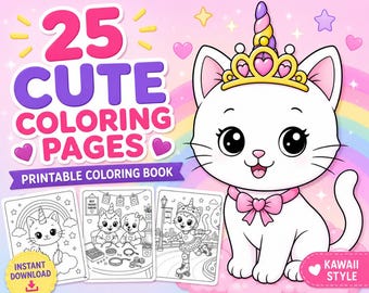 Coloriages licorne et chat à imprimer PDF pour enfants, livre de coloriage mignon kawaii, pages d'activités Kittycorn à téléchargement immédiat