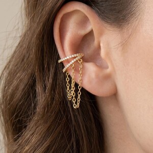 18K Gold Filled Double Layer CZ Chain Ring Earrings, Dainty Statement Hoop Earrings, Minimal Luxury Chain Drop Earrings, Gift For Her