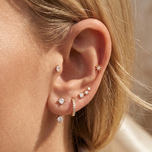 18K Gold Filled Earring Set,CZ Star Stud Earrings,Marquise Diamond Stud,Dainty Ear Stack,Huggie Hoop Earrings