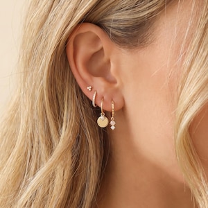 18K Gold Filled Mixed Earrings Set,Pearl Charm Hoops,Opal CZ Dangle Earrings,Floral Studs,Dainty Ear Stack Jewelry