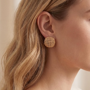 18K Gold Filled Dome Stud Earrings,Beaded Gold Studs,Chunky Statement Earrings,Textured Gold Earrings, Minimalist Jewelry,Gift For Her