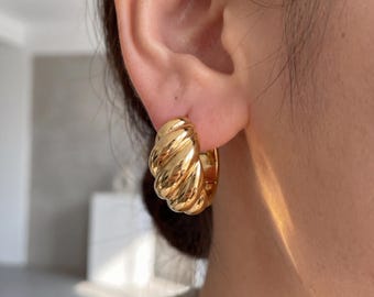 18K Gold gefüllte verdrehte Hoop Ohrringe, klobige Seil Creolen, dicke Gold Huggie Ohrringe, minimalistischer Statement Schmuck, trendiges Geschenk für sie
