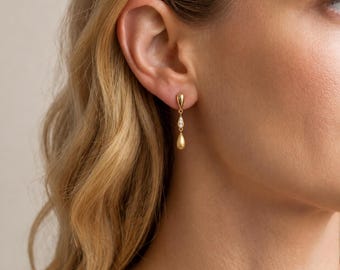 18K Gold Filled Teardrop Earrings, CZ Drop Earrings, Dainty Gold Earrings, Elegant Minimalist Jewelry Gift for Her, Everyday Earrings