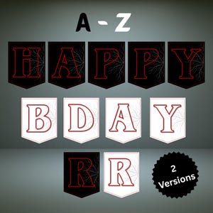 Stranger birthday party DIY banner garlands decorations kids themed event minimal props printable alphabet letters A to Z, digital download