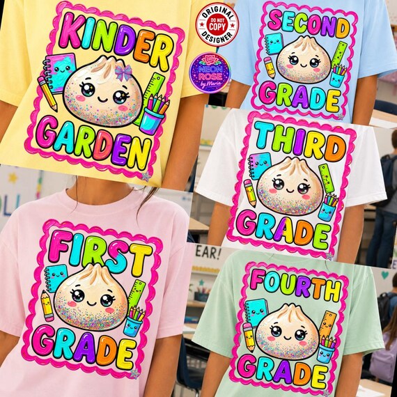 Glitter Dumpling School Bundle PNG, Kindergarten Through Fourth Grade Design, Back To School Graphic, Kawaii Student Download