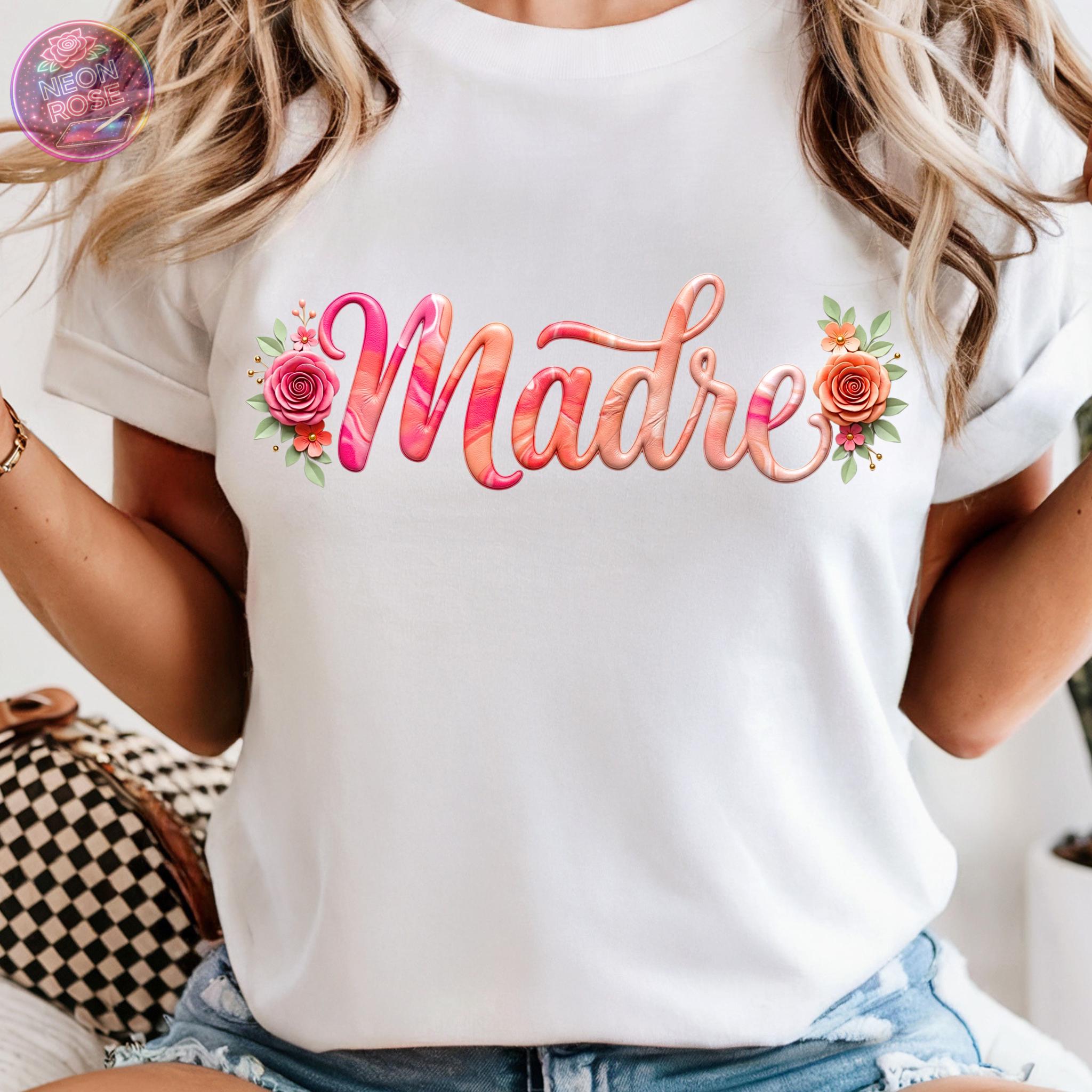 Madre PNG, Floral Leather Madre Design, Pink Script Madre Letters, Rose ...
