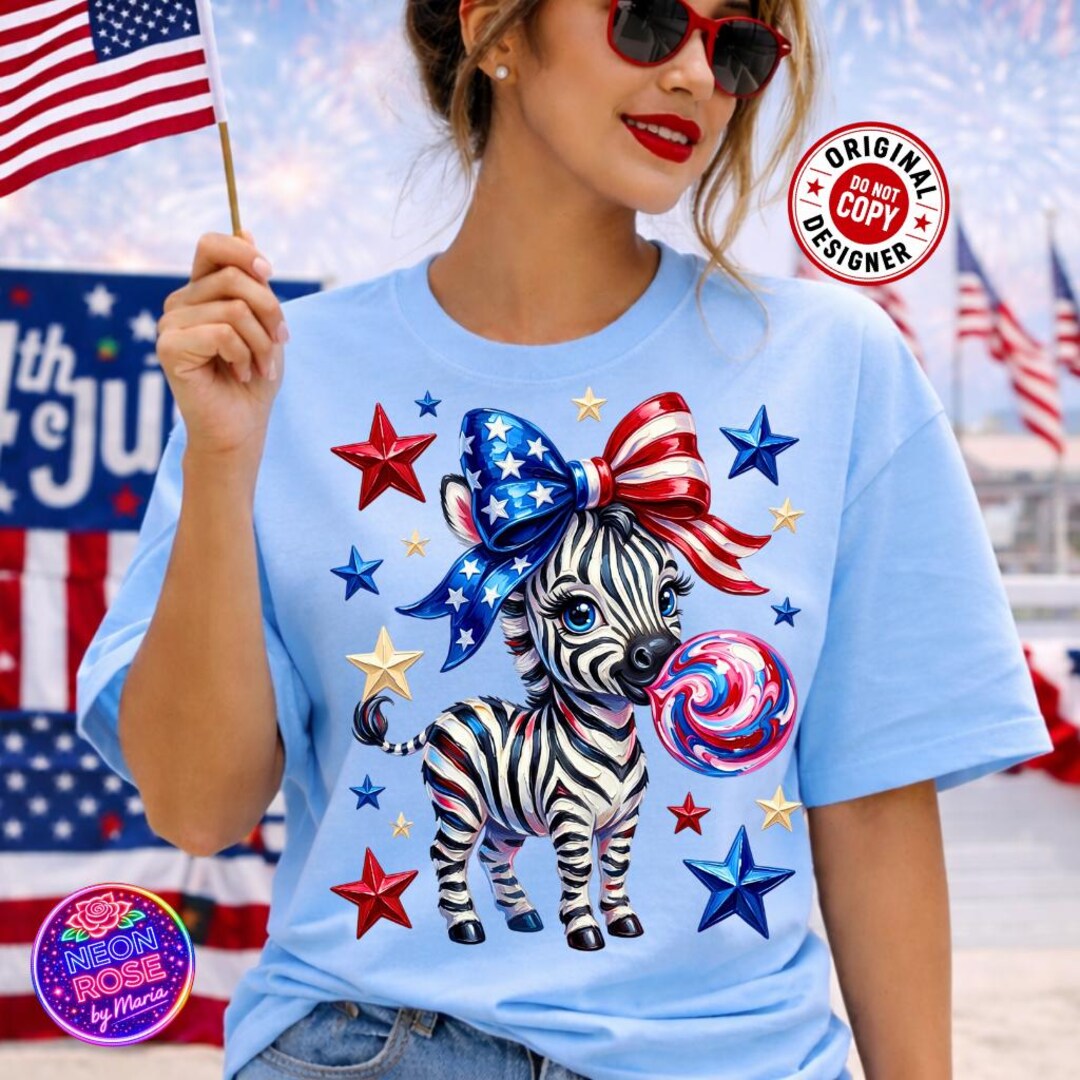 Patriotic Zebra Png,4th of July Baby Zebra Coquette Bow,red White Blue ...