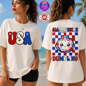 All American Dumpling PNG Bundle, Patriotic Dumpling Front Back Design, USA Fourth of July Shirt Graphic, Red White Blue PNG Set