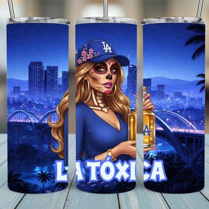 La Toxica Sugar Skull Woman Tumbler Wrap PNG | Calavera City Night Artwork (Digital Download) Chingona