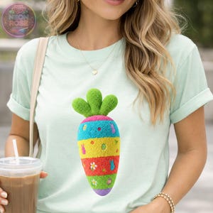 Zanahoria de Pascua de chenilla PNG, Parche bordado falso con diseño de Pascua, Camiseta de conejito de primavera de sublimación de zanahoria de chenilla suave PNG