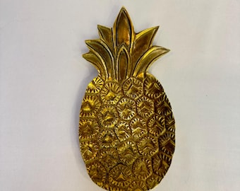 Small Solid Brass Pineapple Textured Trinket Tray