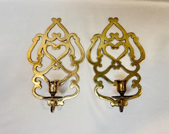 Vintage Ornate Brass Sconces Pair