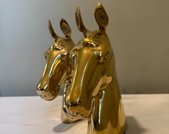Vintage Mid-century MCM Solid Brass Horse Head Bookends