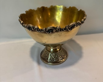 Vintage Solid Brass Embossed Pedastal Bowl