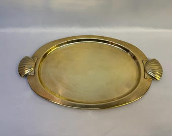 Brass Oval Plate with Seashell Handles