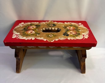 Vintage Solid Wood Step Stool Hand-painted Folk Art