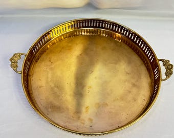 Vintage Brass Tray with Ornate Handles