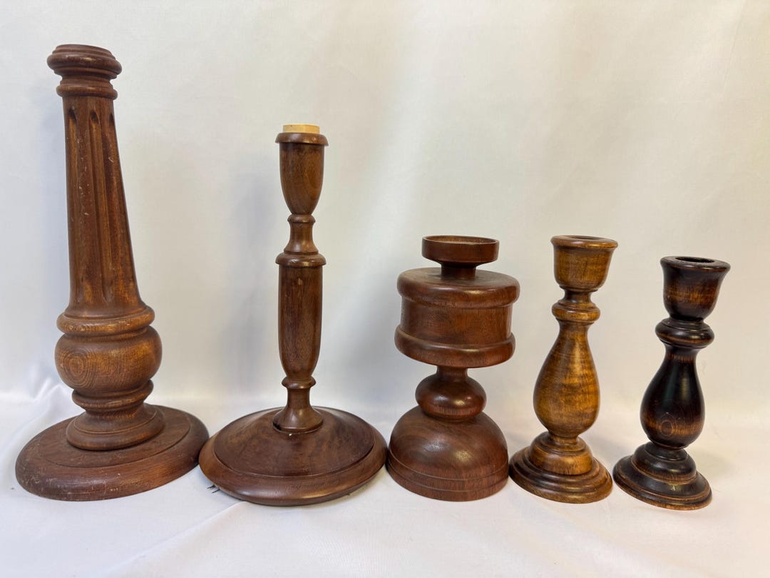Set of 6 Vintage Curated Mismatched Wood Candlestick Holders 5”-12 ...