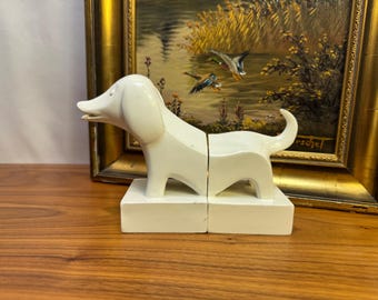 Vintage Jonathan Adler Dachsund White Resin Bookends