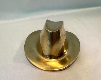 Vintage Mid Century Solid Brass Cowboy Hat Paper Weight/Ashtray—Heavy