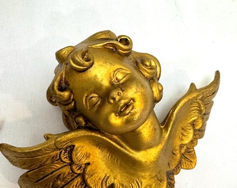 Vintage Plaster Gold Cherub for Wall Hanging Made in Italy