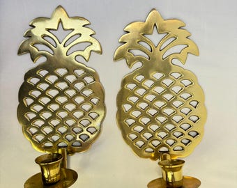 Pair of Vintage Solid Brass Pineapple Wall Sconces