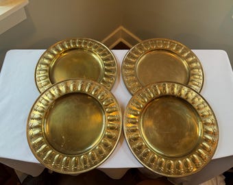 Vintage Solid Brass Pineapple Chargers Plates Set of 4