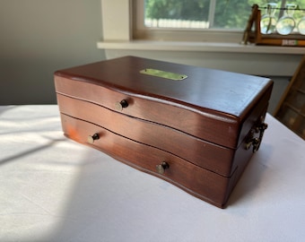 Vintage Wood Jewelry Box Velvet Lined