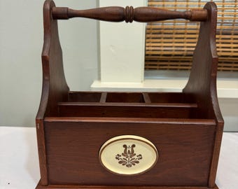 Vintage Solid Wood Pfaltzgraff Village Pattern Silverware/Utensils Caddy—Cottage Core, Farmhouse