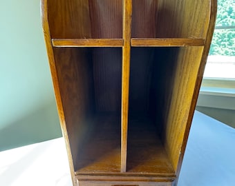 Vintage Mid Century Solid Wood Desktop Organizer with Shelves and Drawer