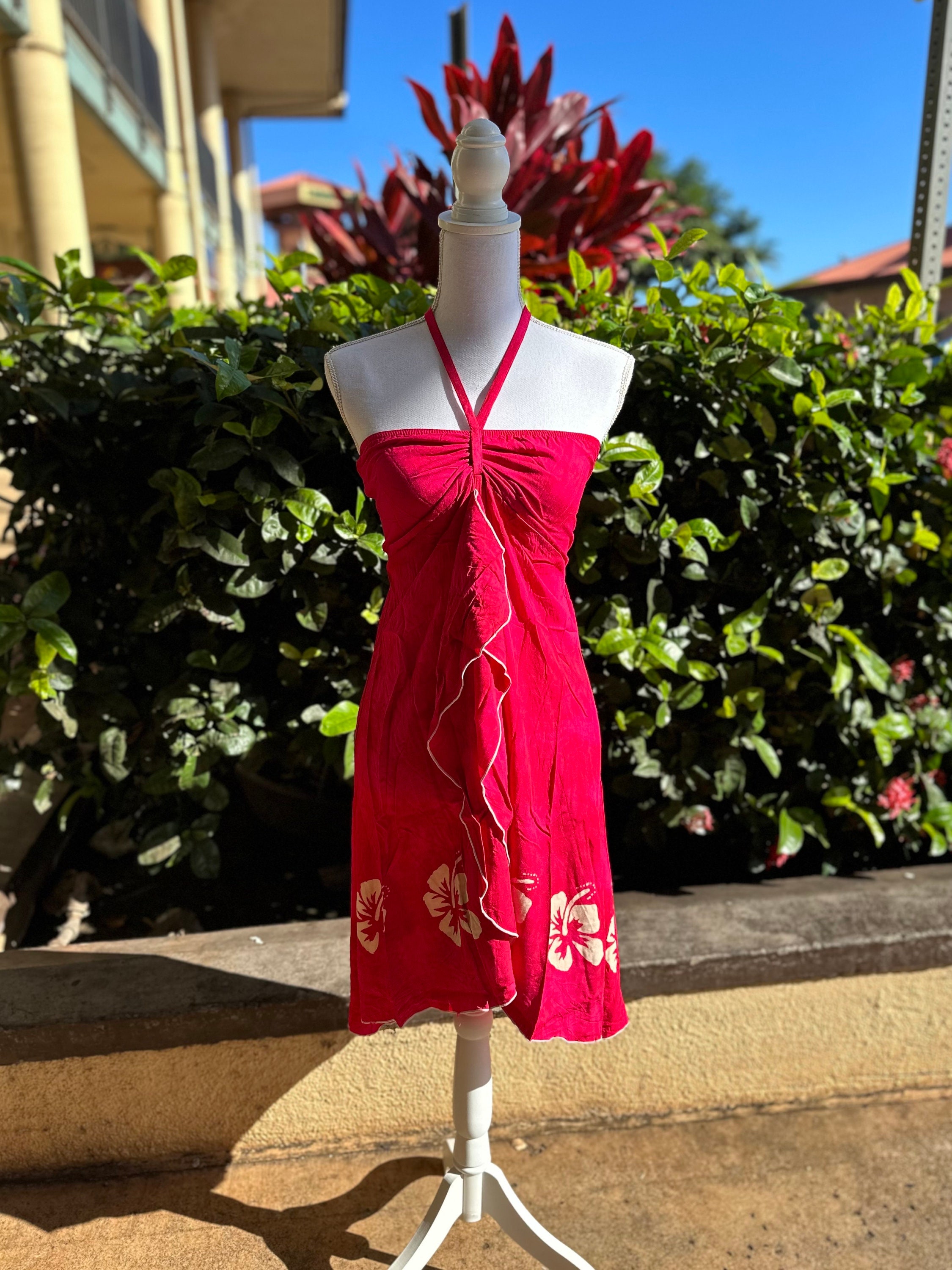 Hawaiian Hibiscus Flower Dress: One Size Luau Beach Halter Top Hawaiian Hibiscus Flower Dress: One Size Luau Beach Halter Top