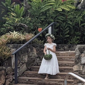 Hawaiian Flower Girl Basket: Woven Green Coconut Leaf, Island Wedding