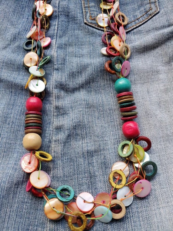 Rainbow lei vintage colorful beads long necklace … - image 1