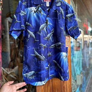 Authentic Hawaiian shirt • men’s aloha shirt • whales • cotton shirt • button down shirt • luau shirt • Father’s Day • gift for him