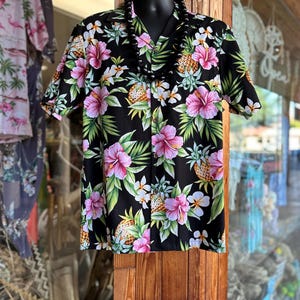 Authentic Hawaiian shirt • men’s aloha shirt • pineapple shirt • black shirt • button down shirt • luau shirt • Father’s Day • gift for him