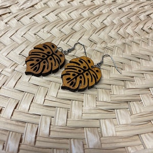 Lightweight wooden earrings • leaf earrings • Mauna earrings • Polynesian designs • Hawaiian designs • stainless steel earrings •