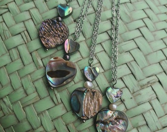 Hearts necklace • hearts pendant • Hawaiian puuwai necklace • abalone shell • Valentines Day • gift for her •