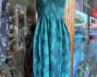 Pineapple print • Beach dress • Hawaiian dress • summer dress • beach dress • cover up • multi wear skirt • smocked dress