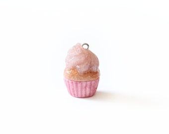 Miniature Blue Glitter Cupcake Zipper Charm